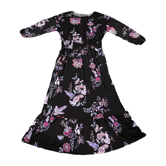 NEW NWT Tags LuLaRoe Evelyn Smocked Waist Maxi Dress Long Sleeve Black Floral - Picture 1 of 8